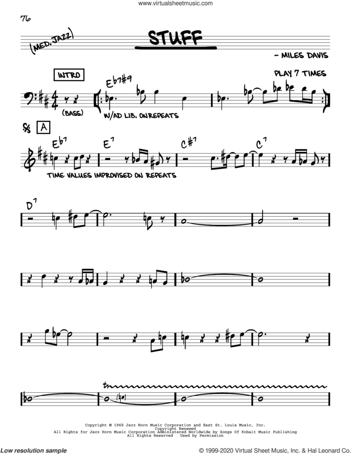 Stuff sheet music for voice and other instruments (real book) by Miles Davis, intermediate skill level