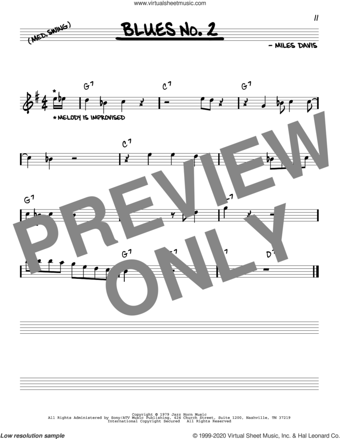Blues No. 2 sheet music for voice and other instruments (real book) by Miles Davis, intermediate skill level