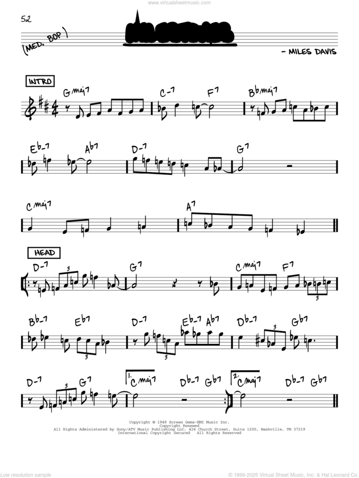 Milestones sheet music for voice and other instruments (real book) by Miles Davis, intermediate skill level