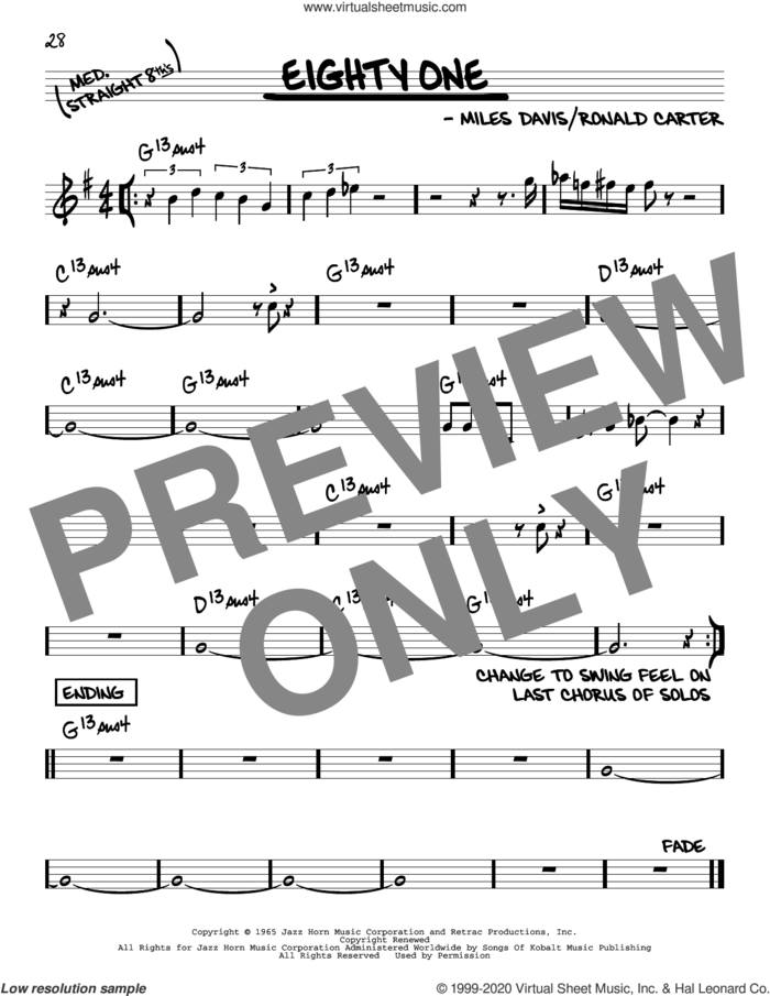 Eighty One sheet music for voice and other instruments (real book) by Miles Davis and Ronald Carter, intermediate skill level