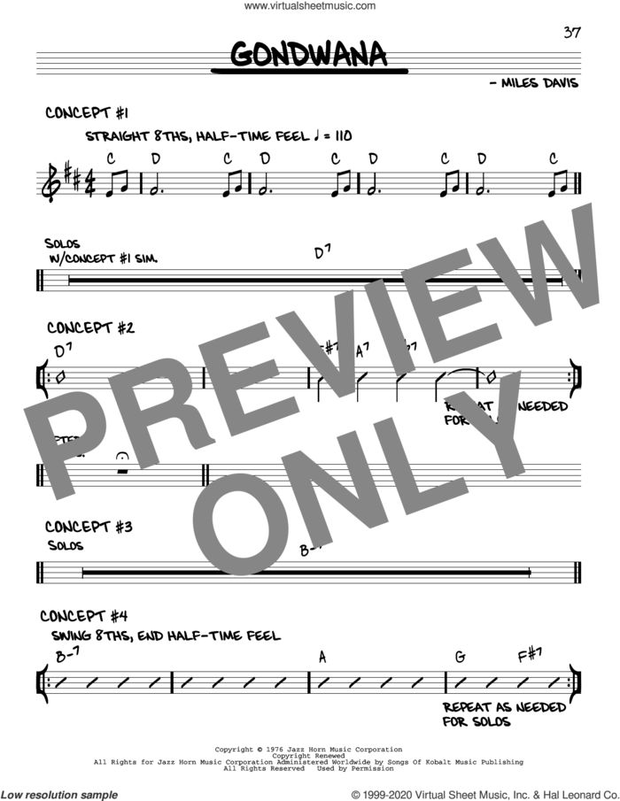 Gondwana sheet music for voice and other instruments (real book) by Miles Davis, intermediate skill level