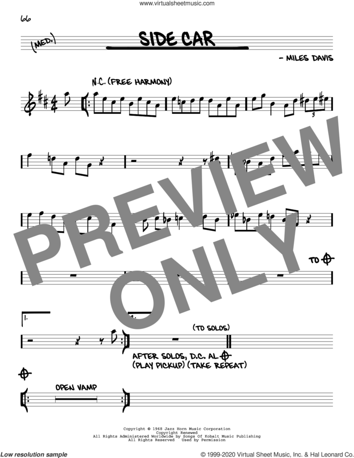Side Car sheet music for voice and other instruments (real book) by Miles Davis, intermediate skill level