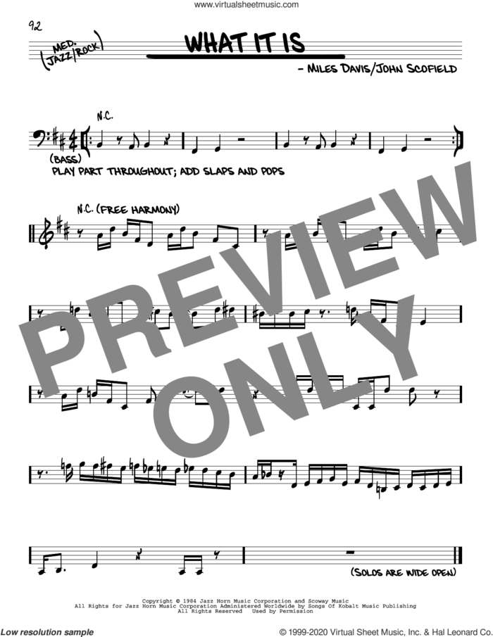 What It Is sheet music for voice and other instruments (real book) by Miles Davis and John Scofield, intermediate skill level