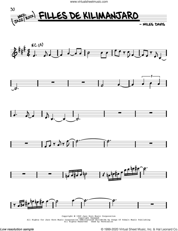 Filles De Kilimanjaro sheet music for voice and other instruments (real book) by Miles Davis, intermediate skill level