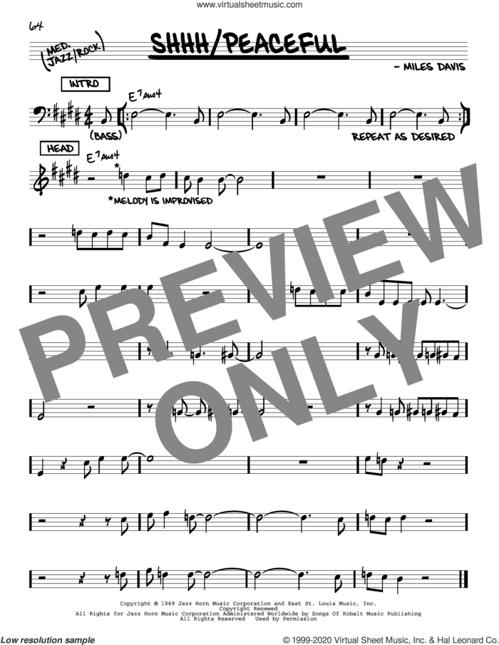 Shhh/Peaceful sheet music for voice and other instruments (real book) by Miles Davis, intermediate skill level