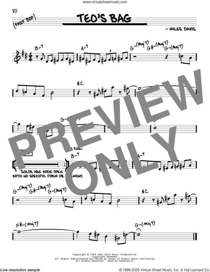 Teo's Bag sheet music for voice and other instruments (real book) by Miles Davis, intermediate skill level