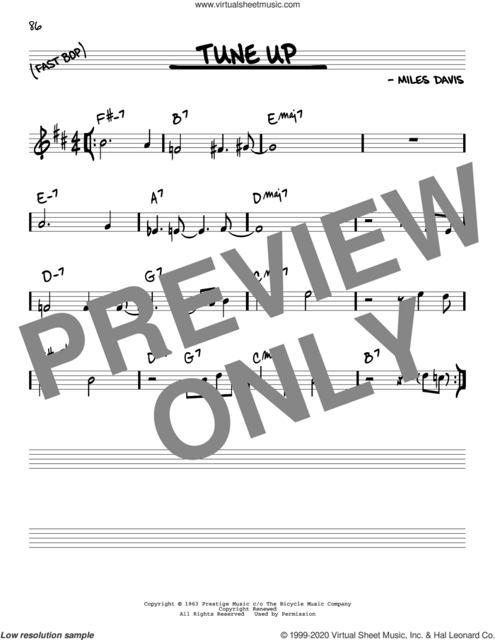 Tune Up sheet music for voice and other instruments (real book) by Miles Davis, intermediate skill level