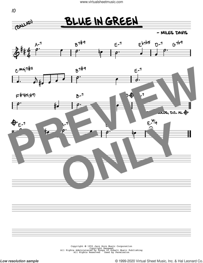 Blue In Green sheet music for voice and other instruments (real book) by Miles Davis, intermediate skill level