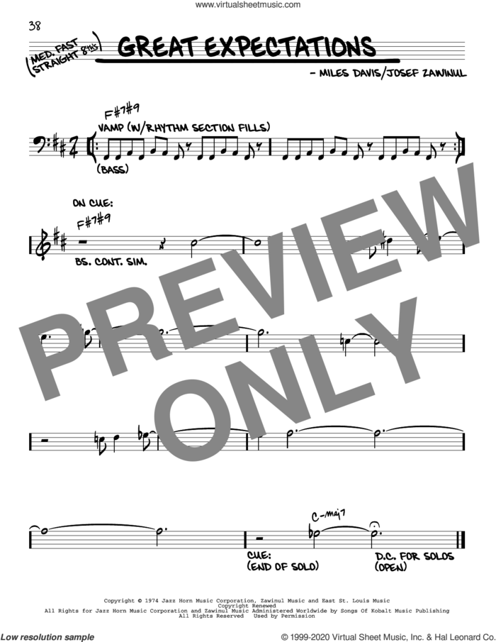 Great Expectations sheet music for voice and other instruments (real book) by Miles Davis and Josef Zawinul, intermediate skill level