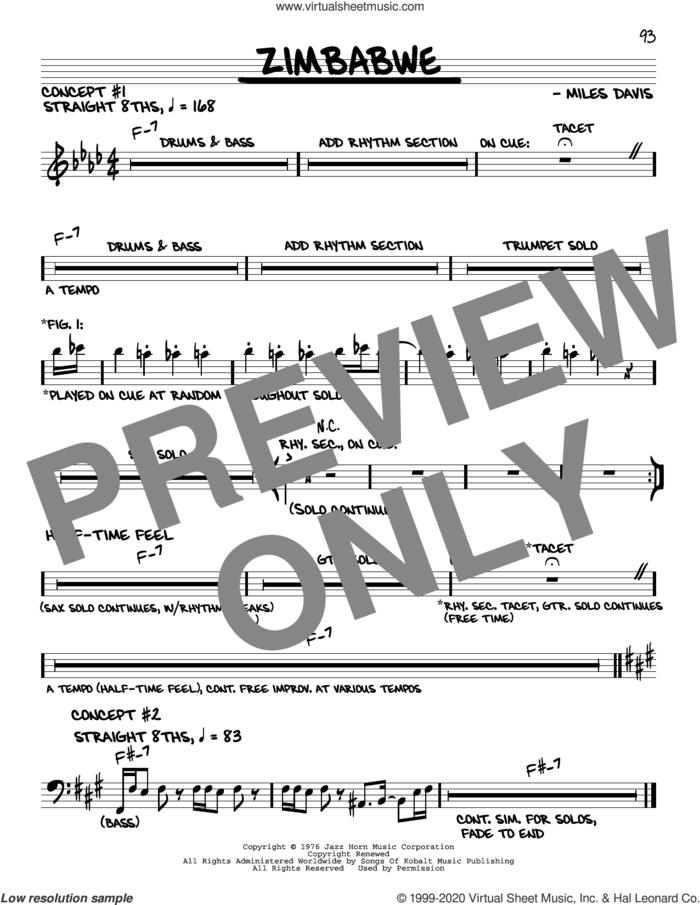 Zimbabwe sheet music for voice and other instruments (real book) by Miles Davis, intermediate skill level