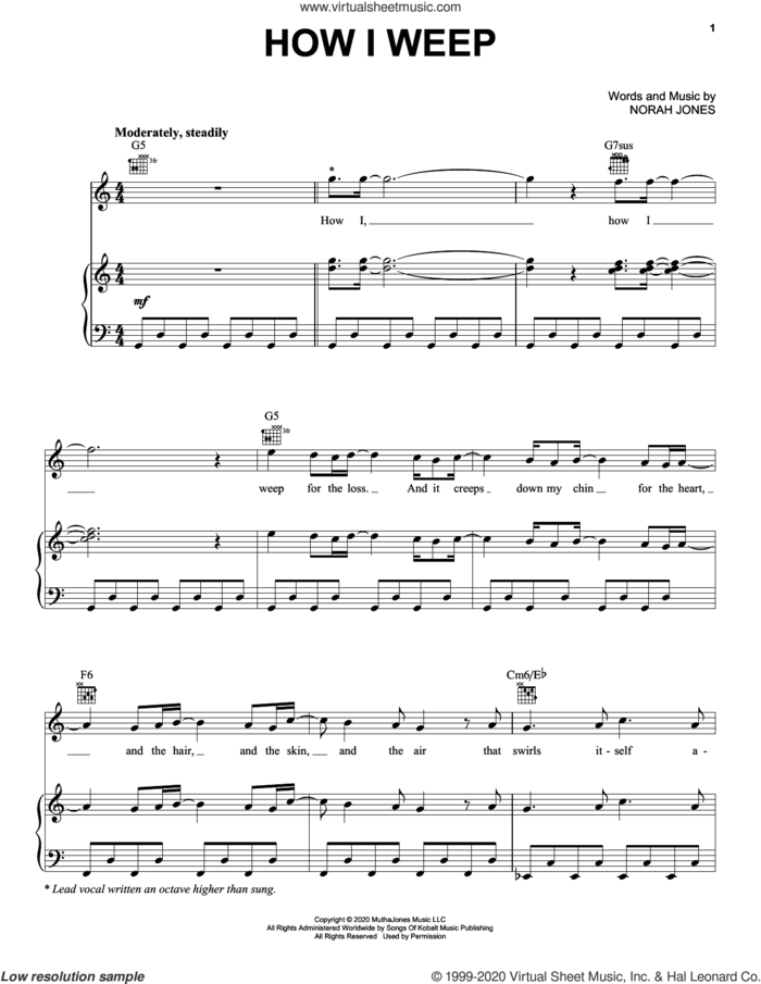 How I Weep sheet music for voice, piano or guitar by Norah Jones, intermediate skill level