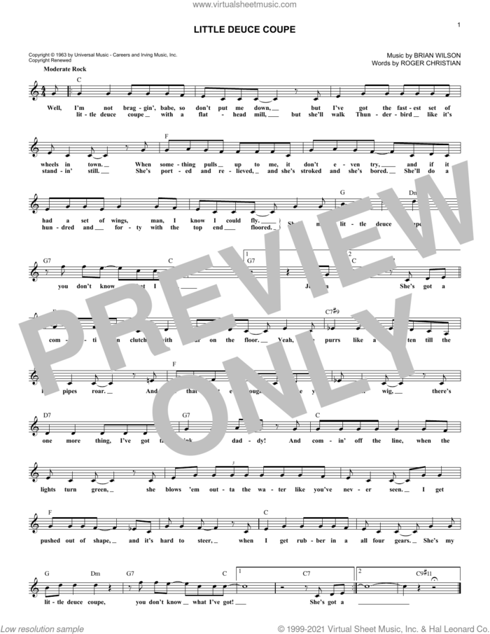 Little Deuce Coupe sheet music for voice and other instruments (fake book) by The Beach Boys, Brian Wilson and Roger Christian, intermediate skill level