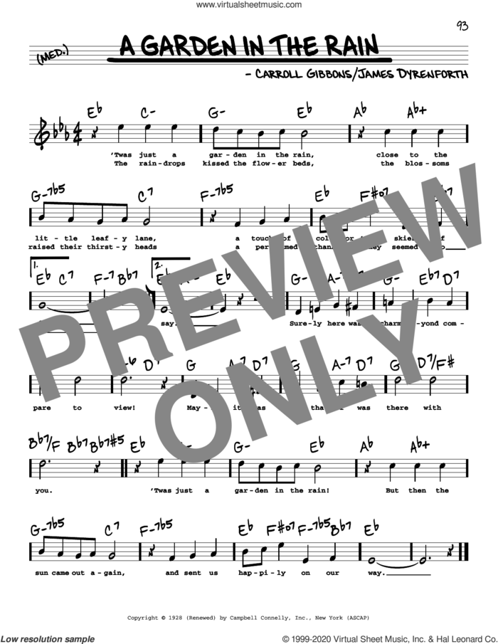 A Garden In The Rain (High Voice) sheet music for voice and other instruments (high voice) by Carroll Gibbons and James Dyrenforth, intermediate skill level