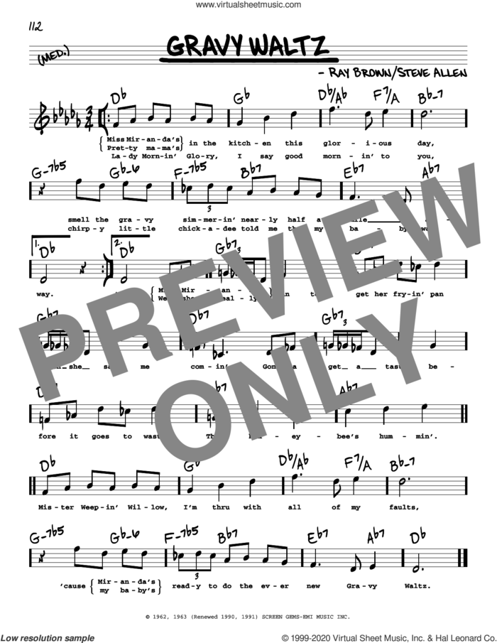 Gravy Waltz (High Voice) sheet music for voice and other instruments (high voice) by Ray Brown and Steve Allen, intermediate skill level
