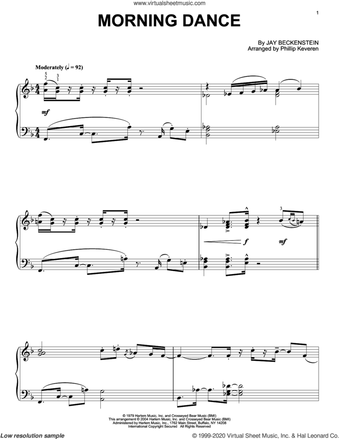 Morning Dance (arr. Phillip Keveren) sheet music for piano solo by Spyro Gyra, Phillip Keveren and Jay Beckenstein, intermediate skill level