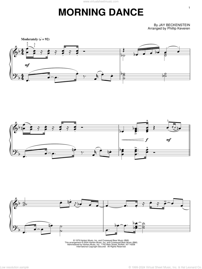 Morning Dance (arr. Phillip Keveren) sheet music for piano solo by Spyro Gyra, Phillip Keveren and Jay Beckenstein, intermediate skill level