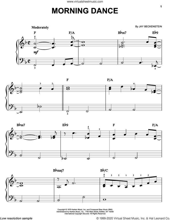 Morning Dance sheet music for piano solo by Spyro Gyra and Jay Beckenstein, easy skill level