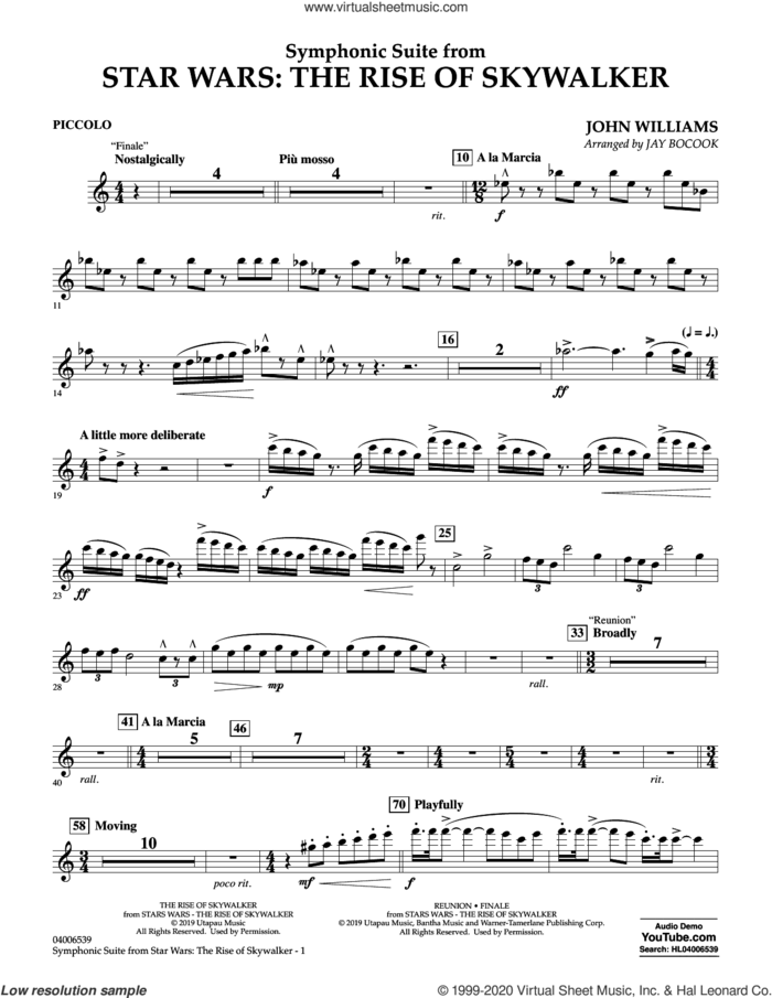 Symphonic Suite from Star Wars: The Rise of Skywalker (arr. Bocook) sheet music for concert band (piccolo) by John Williams and Jay Bocook, intermediate skill level