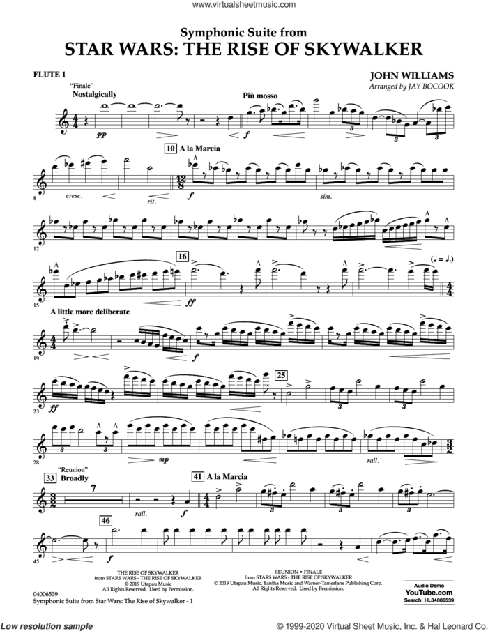 Symphonic Suite from Star Wars: The Rise of Skywalker (arr. Bocook) sheet music for concert band (flute 1) by John Williams and Jay Bocook, intermediate skill level