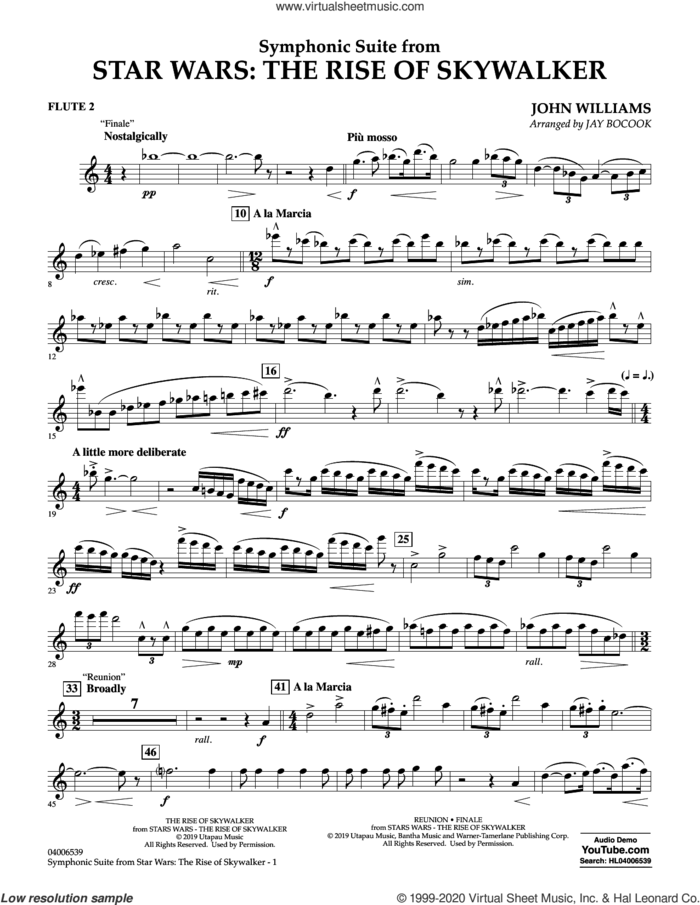 Symphonic Suite from Star Wars: The Rise of Skywalker (arr. Bocook) sheet music for concert band (flute 2) by John Williams and Jay Bocook, intermediate skill level