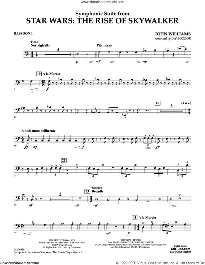 Symphonic Suite from Star Wars: The Rise of Skywalker (arr. Bocook) sheet music for concert band (bassoon 1) by John Williams and Jay Bocook, intermediate skill level