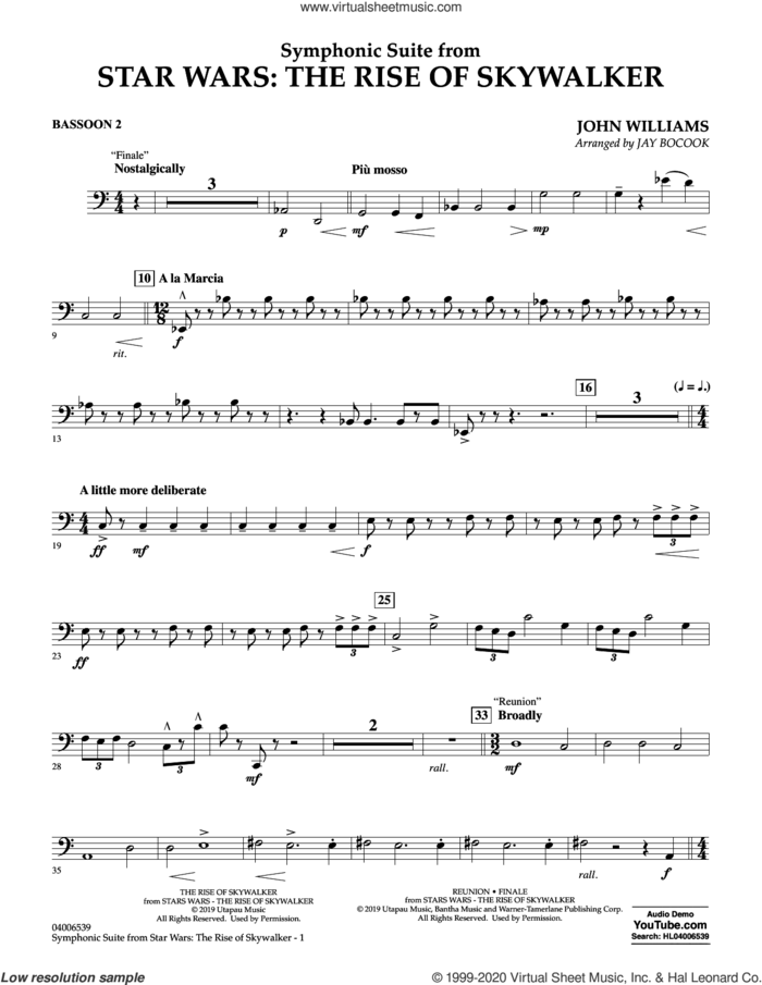 Symphonic Suite from Star Wars: The Rise of Skywalker (arr. Bocook) sheet music for concert band (bassoon 2) by John Williams and Jay Bocook, intermediate skill level