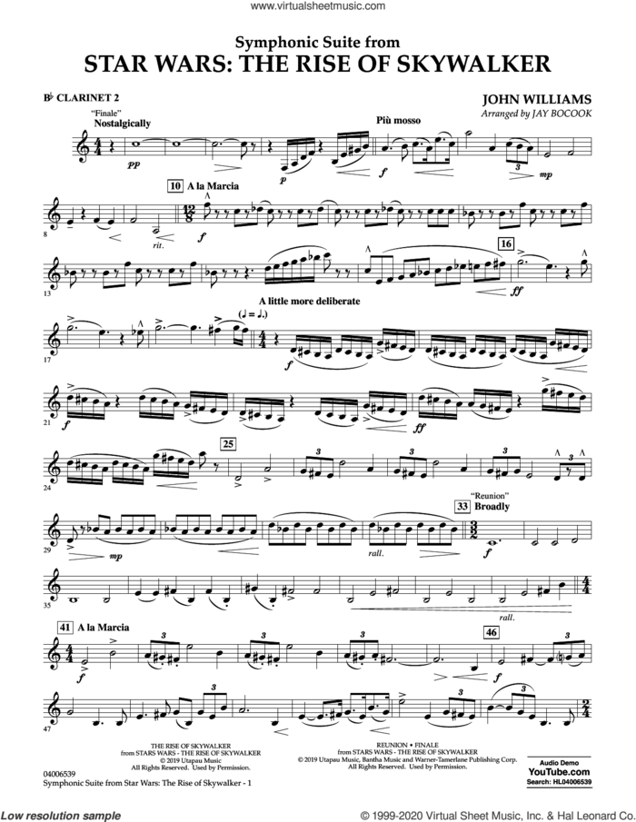 Symphonic Suite from Star Wars: The Rise of Skywalker (arr. Bocook) sheet music for concert band (Bb clarinet 2) by John Williams and Jay Bocook, intermediate skill level