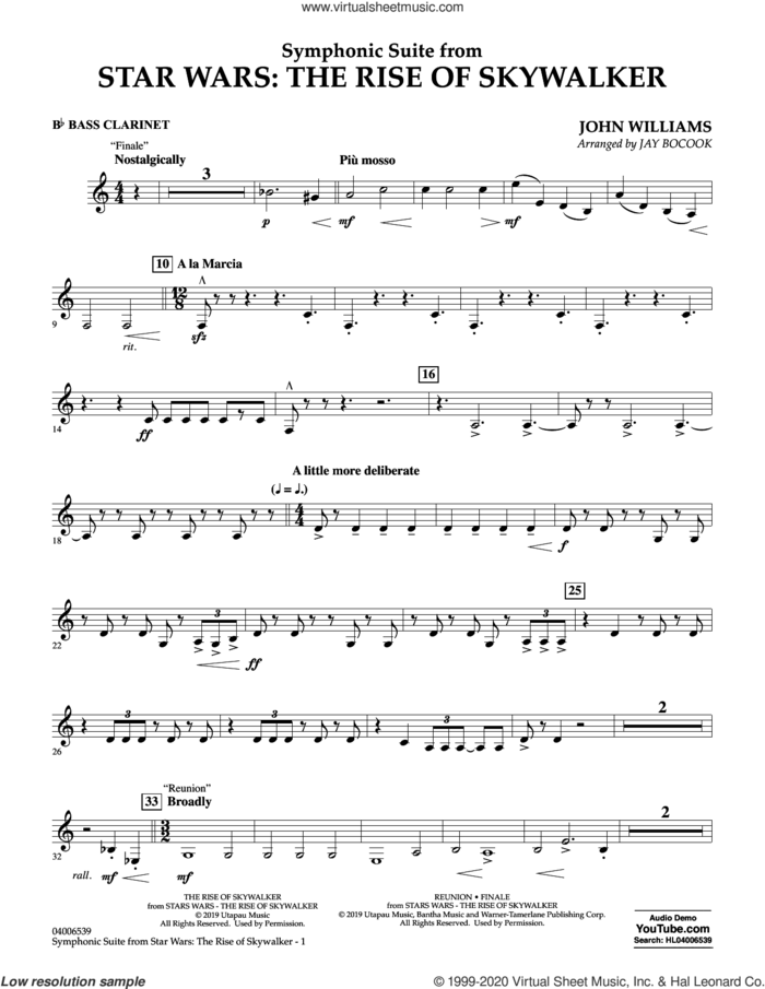 Symphonic Suite from Star Wars: The Rise of Skywalker (arr. Bocook) sheet music for concert band (Bb bass clarinet) by John Williams and Jay Bocook, intermediate skill level
