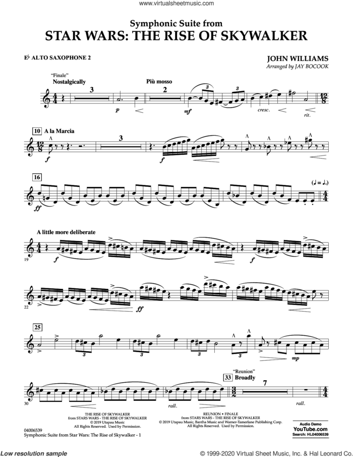 Symphonic Suite from Star Wars: The Rise of Skywalker (arr. Bocook) sheet music for concert band (Eb alto saxophone 2) by John Williams and Jay Bocook, intermediate skill level