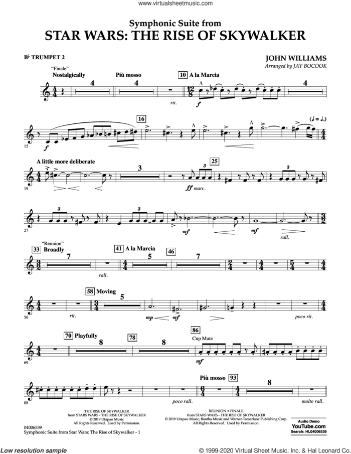 Symphonic Suite from Star Wars: The Rise of Skywalker (arr. Bocook) sheet music for concert band (Bb trumpet 2) by John Williams and Jay Bocook, intermediate skill level