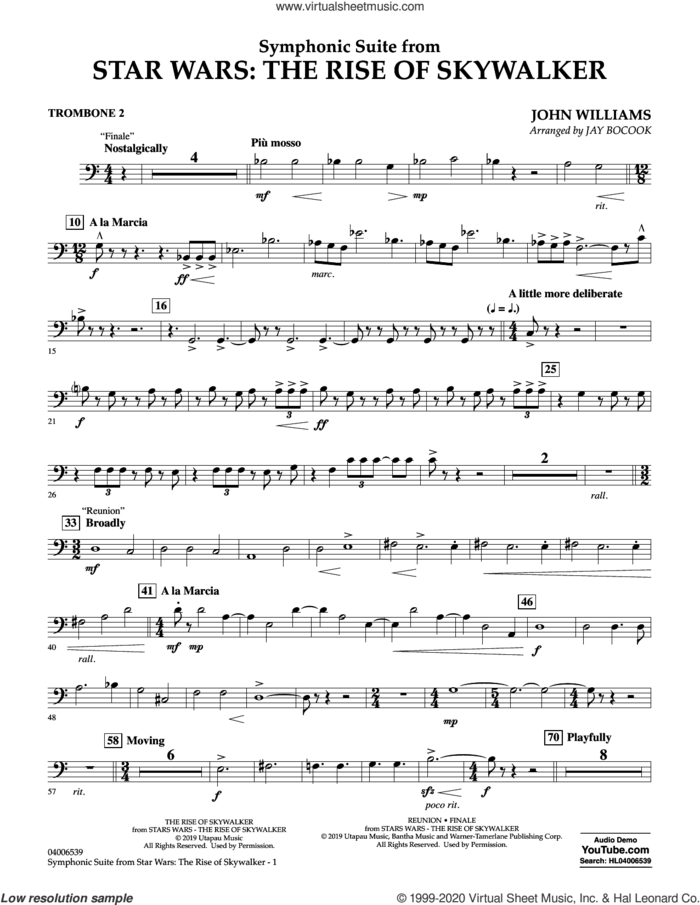 Symphonic Suite from Star Wars: The Rise of Skywalker (arr. Bocook) sheet music for concert band (trombone 2) by John Williams and Jay Bocook, intermediate skill level