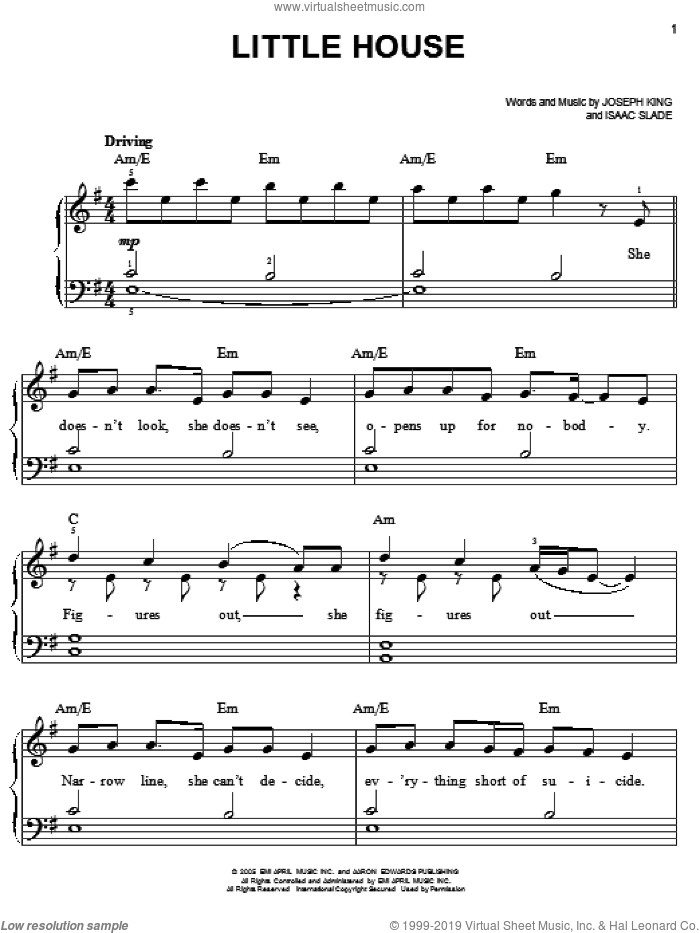 Little House sheet music for piano solo by The Fray, Isaac Slade and Joseph King, easy skill level