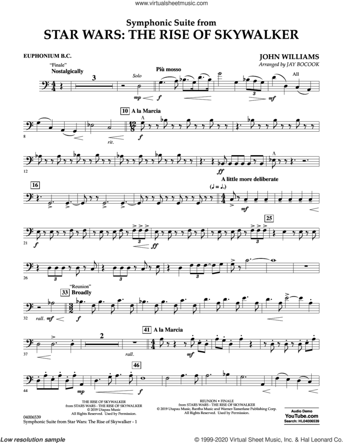 Symphonic Suite from Star Wars: The Rise of Skywalker (arr. Bocook) sheet music for concert band (euphonium b.c.) by John Williams and Jay Bocook, intermediate skill level