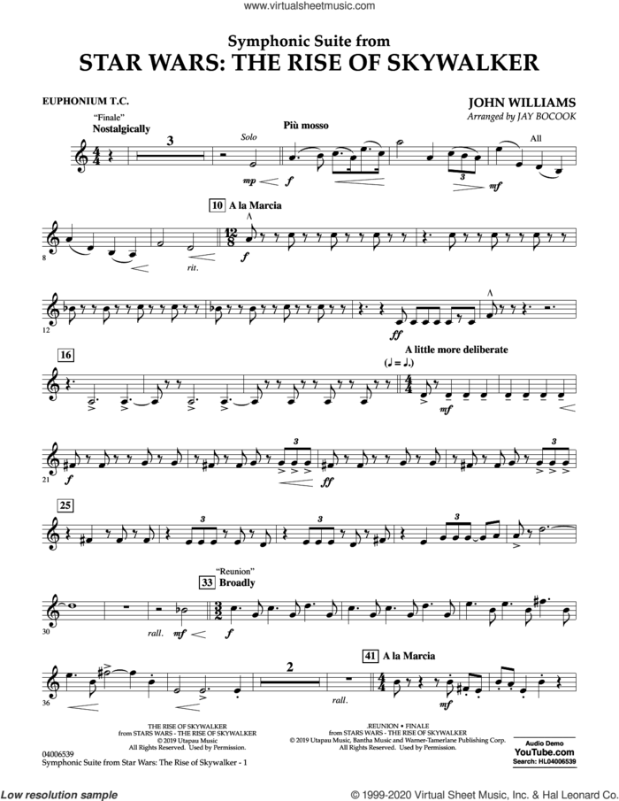 Symphonic Suite from Star Wars: The Rise of Skywalker (arr. Bocook) sheet music for concert band (euphonium t.c.) by John Williams and Jay Bocook, intermediate skill level