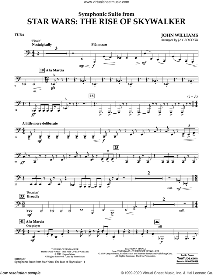 Symphonic Suite from Star Wars: The Rise of Skywalker (arr. Bocook) sheet music for concert band (tuba) by John Williams and Jay Bocook, intermediate skill level