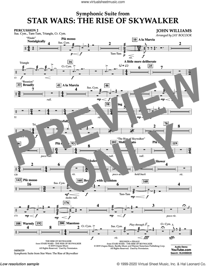 Symphonic Suite from Star Wars: The Rise of Skywalker (arr. Bocook) sheet music for concert band (percussion 2) by John Williams and Jay Bocook, intermediate skill level