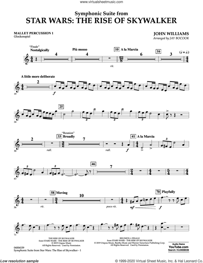 Symphonic Suite from Star Wars: The Rise of Skywalker (arr. Bocook) sheet music for concert band (mallet percussion 1) by John Williams and Jay Bocook, intermediate skill level