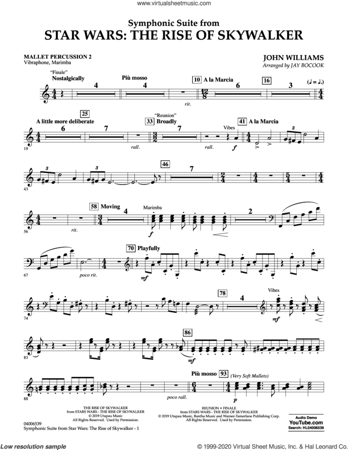 Symphonic Suite from Star Wars: The Rise of Skywalker (arr. Bocook) sheet music for concert band (mallet percussion 2) by John Williams and Jay Bocook, intermediate skill level