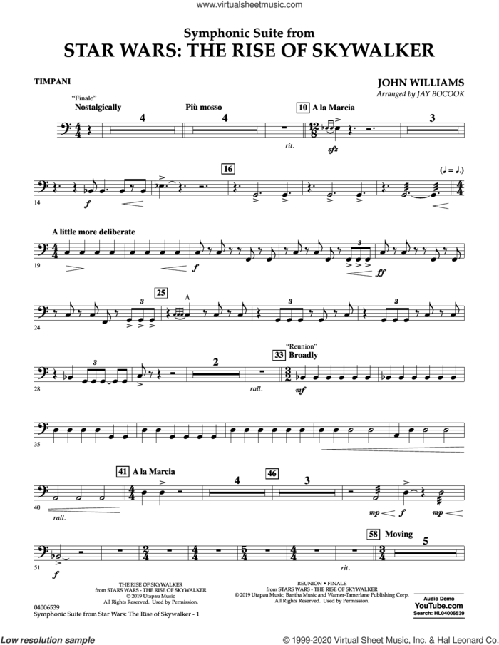 Symphonic Suite from Star Wars: The Rise of Skywalker (arr. Bocook) sheet music for concert band (timpani) by John Williams and Jay Bocook, intermediate skill level
