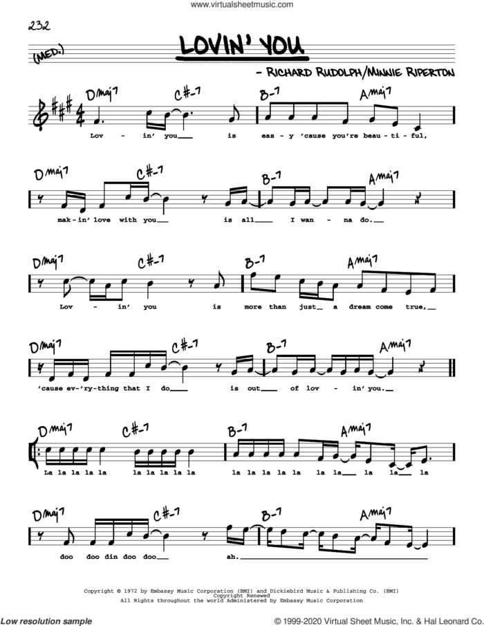 Lovin' You (High Voice) sheet music for voice and other instruments (high voice) by Minnie Riperton and Richard Rudolph, intermediate skill level