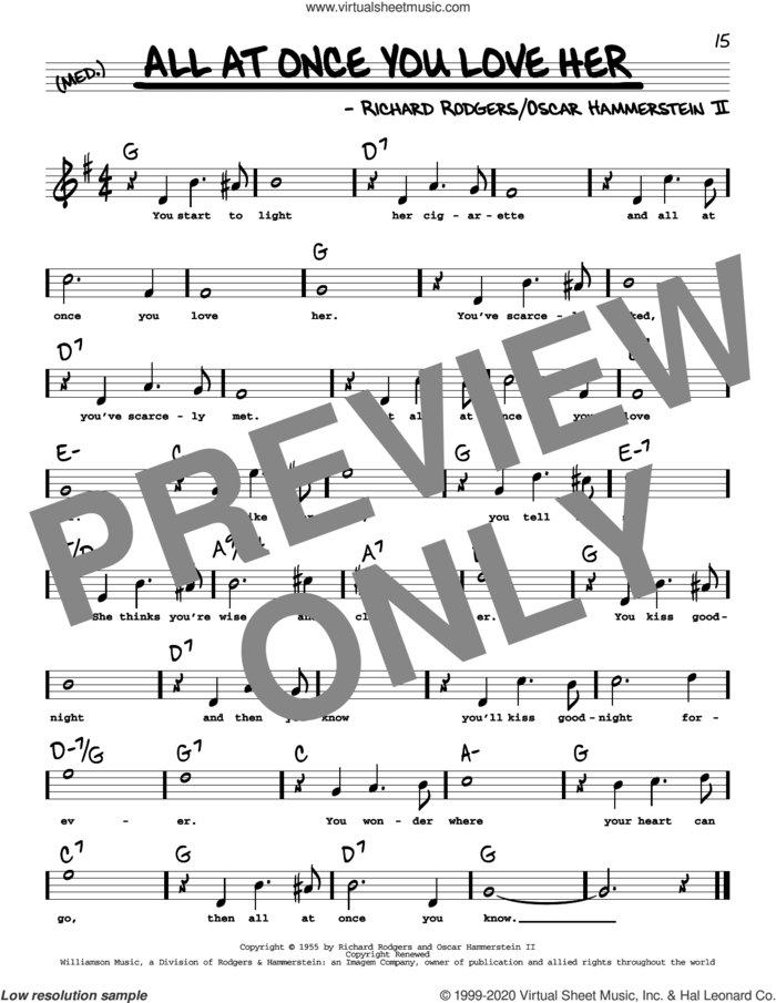 All At Once You Love Her (High Voice) sheet music for voice and other instruments (high voice) by Richard Rodgers, Perry Como, Oscar II Hammerstein and Rodgers & Hammerstein, intermediate skill level