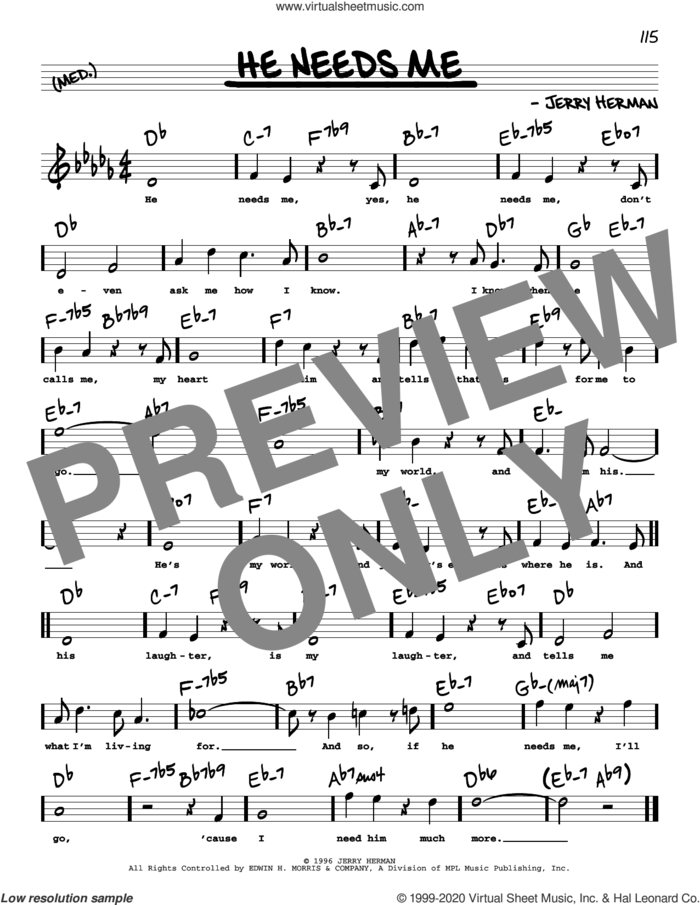 He Needs Me (High Voice) sheet music for voice and other instruments (high voice) by Jerry Herman, intermediate skill level