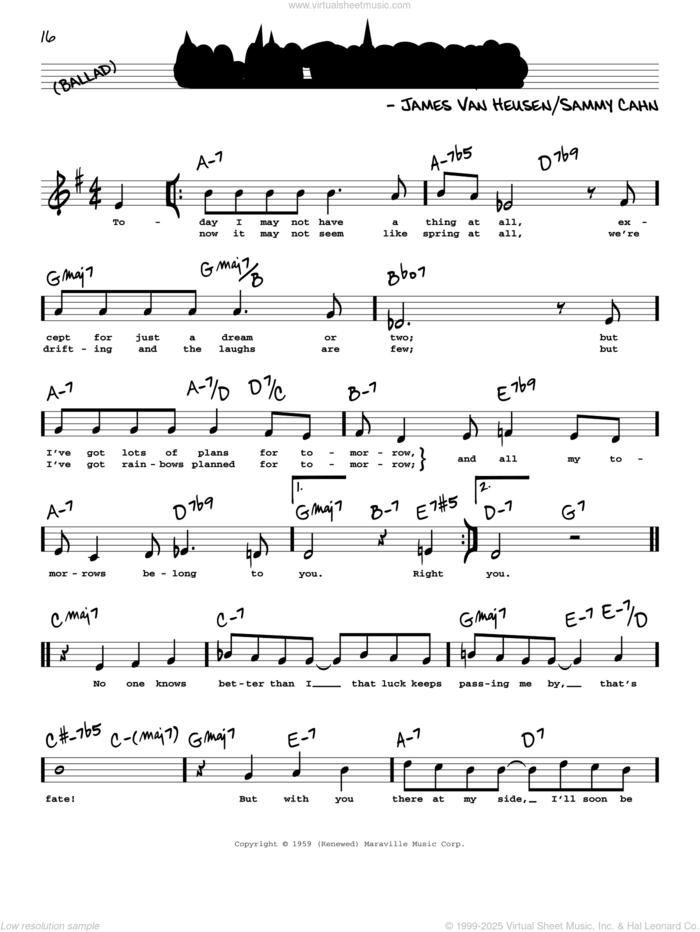 All My Tomorrows (High Voice) sheet music for voice and other instruments (high voice) by Sammy Cahn and Jimmy van Heusen, intermediate skill level