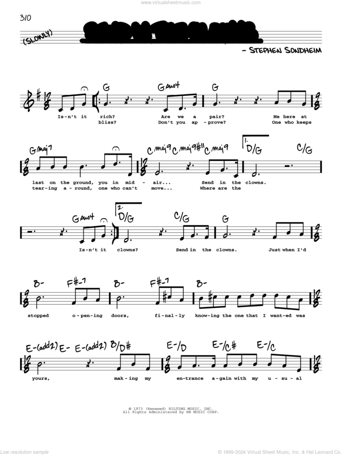 Send In The Clowns (High Voice) sheet music for voice and other instruments (high voice) by Stephen Sondheim, intermediate skill level