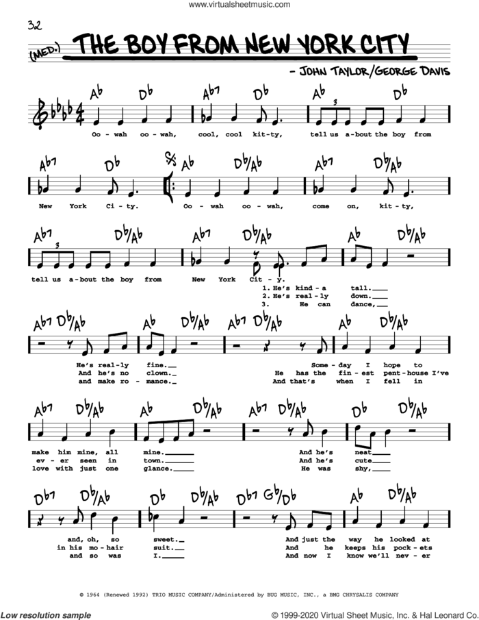 The Boy From New York City (High Voice) sheet music for voice and other instruments (high voice) by Manhattan Transfer, Ad Libs, George Davis and John Taylor, intermediate skill level