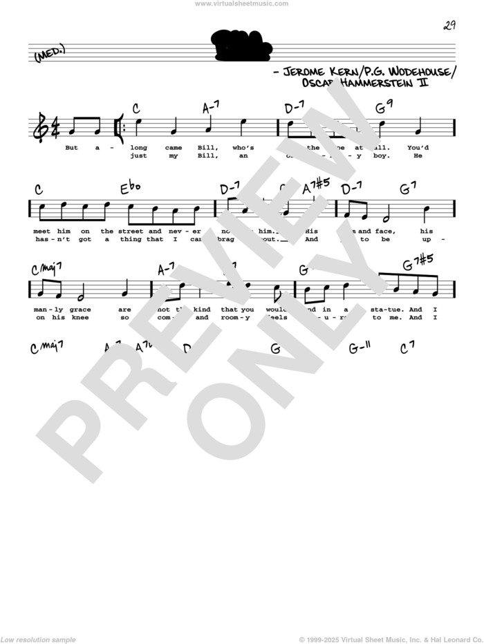 Bill (High Voice) (from Show Boat) sheet music for voice and other instruments (real book with lyrics) by Oscar II Hammerstein, Jerome Kern, Jerome Kern and Oscar Hammerstein II and P.G. Wodehouse, intermediate skill level