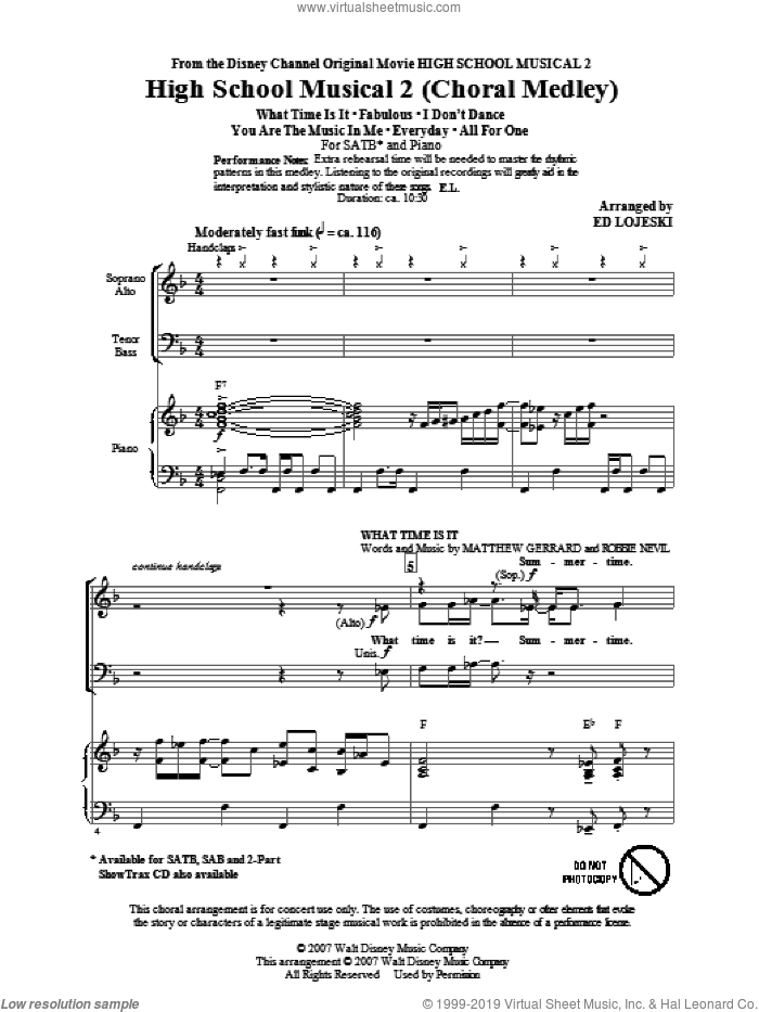High School Musical 2 (Choral Medley) sheet music for choir (SATB: soprano, alto, tenor, bass) by Matthew Gerrard, Robbie Nevil, Ed Lojeski and High School Musical 2, intermediate skill level
