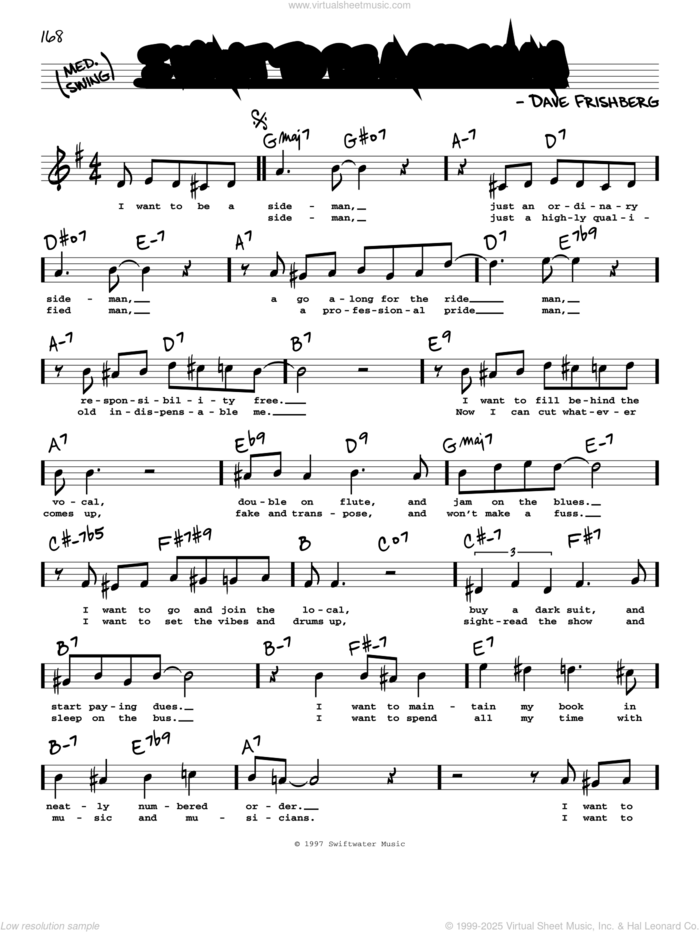 I Want To Be A Sideman (High Voice) sheet music for voice and other instruments (high voice) by Rosemary Clooney and Dave Frishberg, intermediate skill level