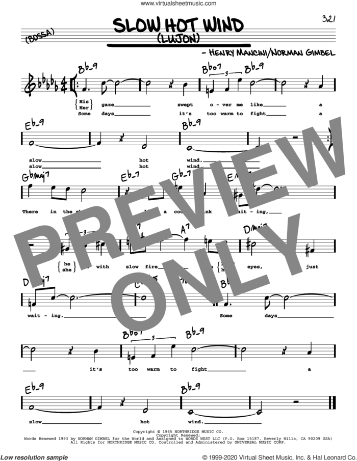 Slow Hot Wind (Lujon) (High Voice) sheet music for voice and other instruments (high voice) by Henry Mancini and Norman Gimbel, intermediate skill level