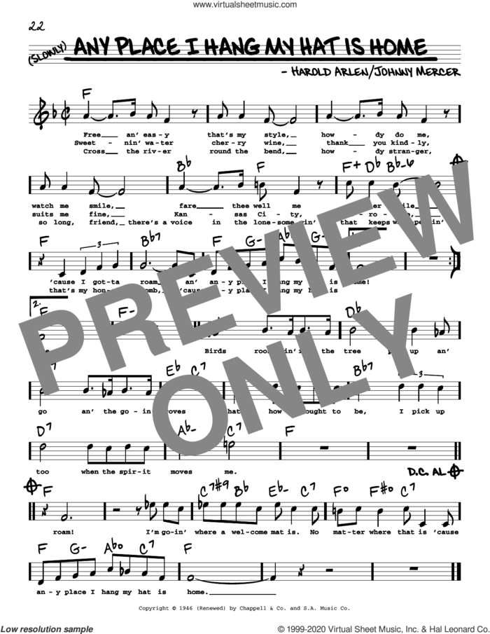 Any Place I Hang My Hat Is Home (High Voice) (from St. Louis Woman) sheet music for voice and other instruments (high voice) by Johnny Mercer, Harold Arlen and Harold Arlen and Johnny Mercer, intermediate skill level